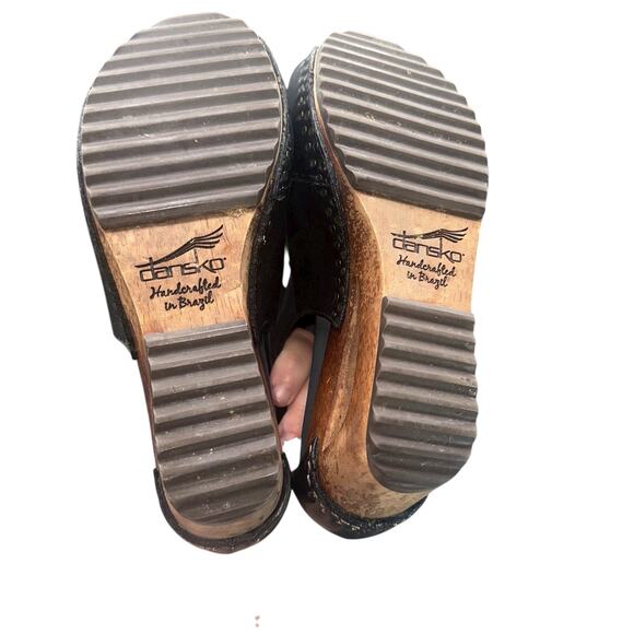 Dansko Marlow Black Leather Peep Toe Wedge Sandals Size 38 (US 7.5–8) - Picture 5 of 12